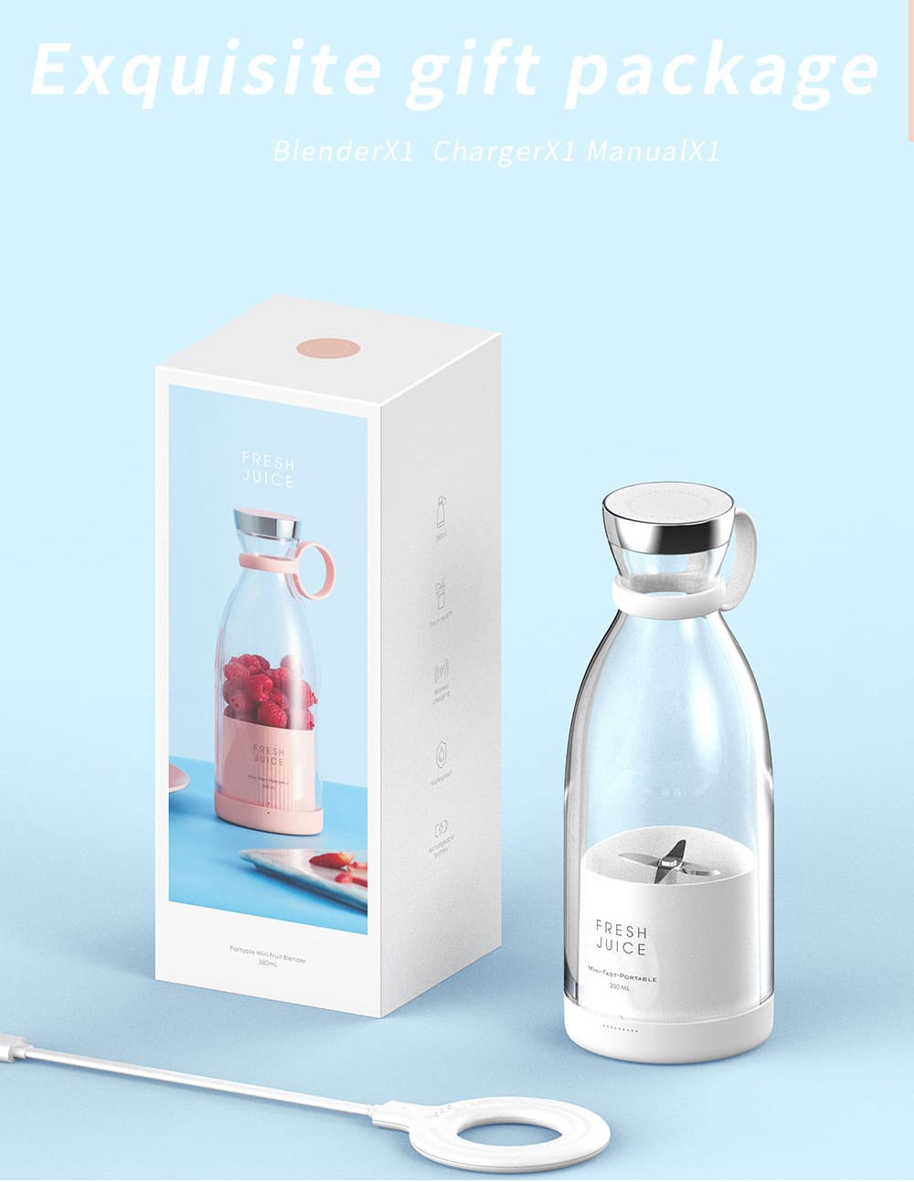 6-Blade Electric Portable Mini Juicer Bottle – USB Rechargeable & Waterproof Personal Blender