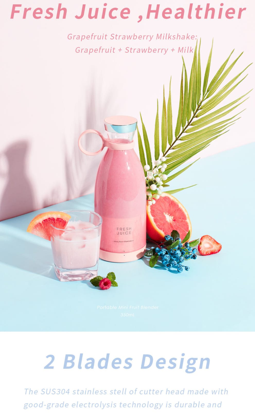 6-Blade Electric Portable Mini Juicer Bottle – USB Rechargeable & Waterproof Personal Blender